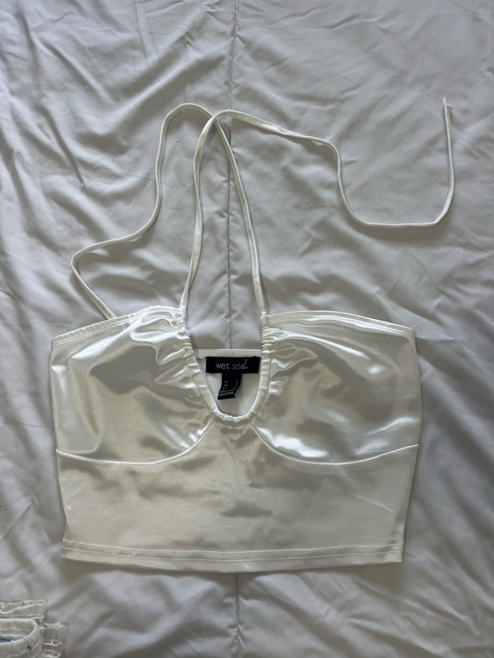 Wet Seal White Satin Halter Cropped Top